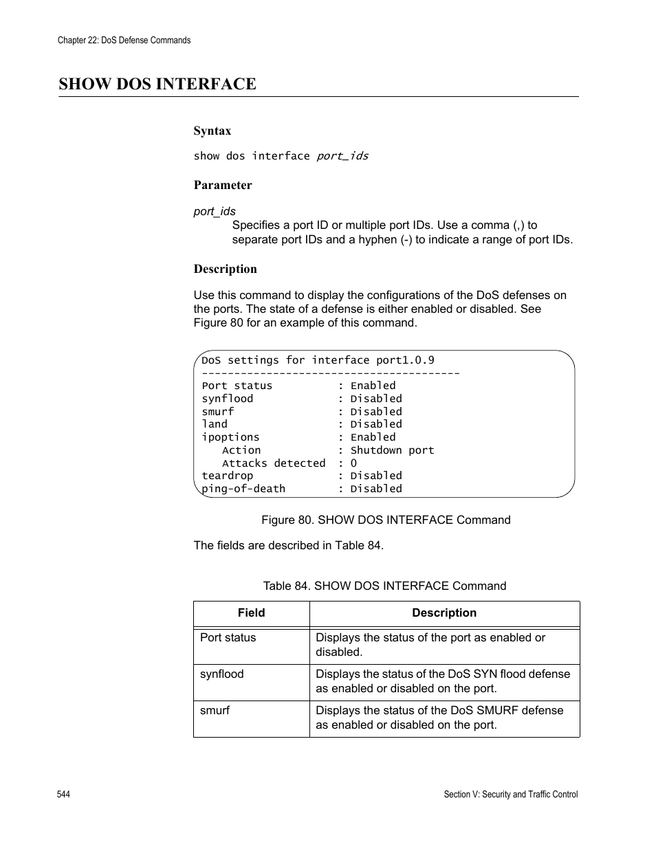 Show dos interface, Show dos interface command | Allied Telesis AT-DC2552XS User Manual | Page 544 / 550