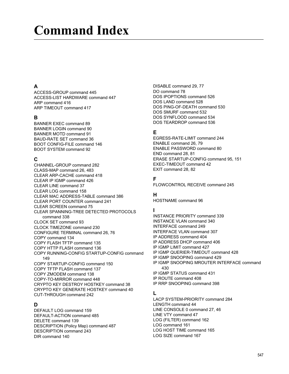 Command index | Allied Telesis AT-DC2552XS User Manual | Page 547 / 550
