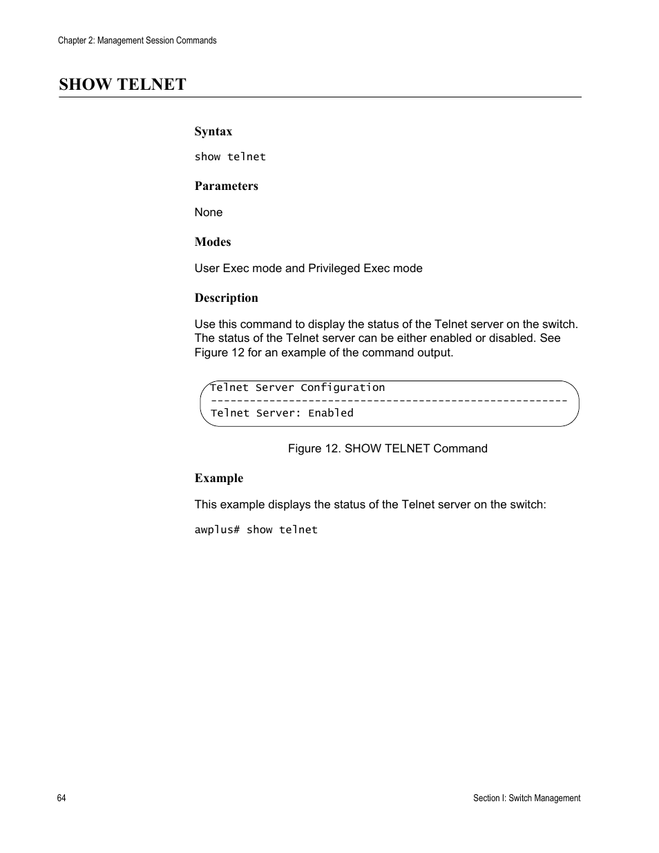 Show telnet | Allied Telesis AT-DC2552XS User Manual | Page 64 / 550