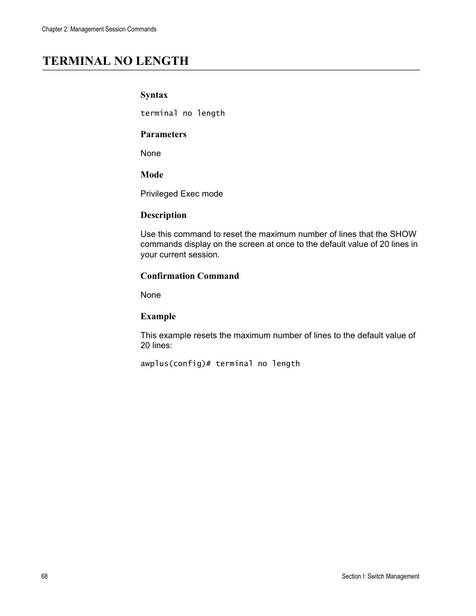Terminal no length | Allied Telesis AT-DC2552XS User Manual | Page 68 / 550