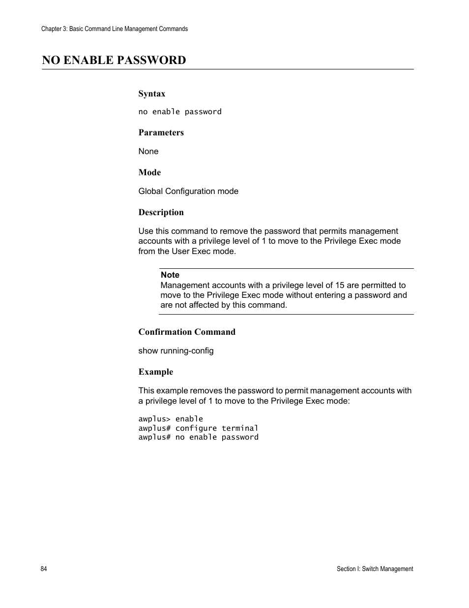 No enable password | Allied Telesis AT-DC2552XS User Manual | Page 84 / 550