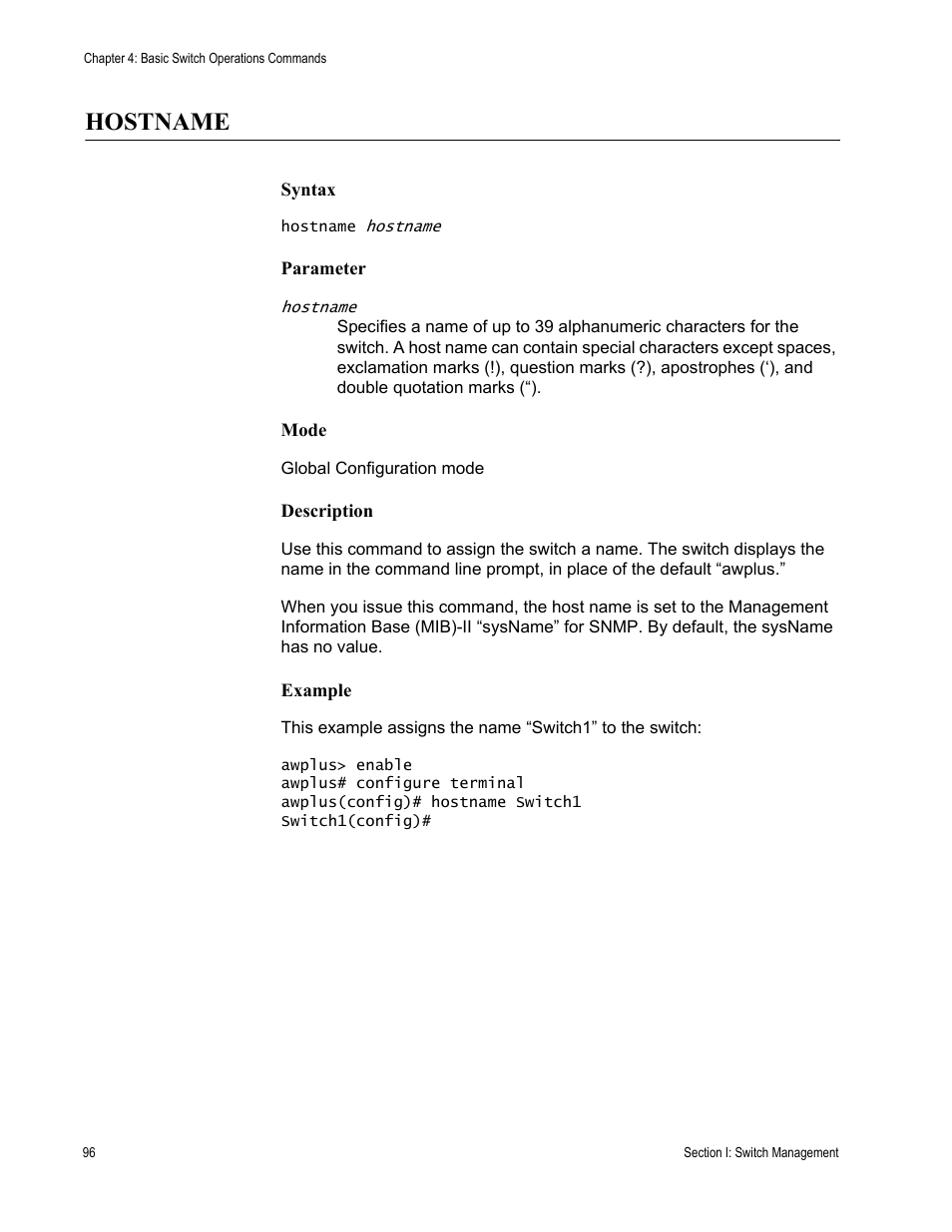 Hostname | Allied Telesis AT-DC2552XS User Manual | Page 96 / 550