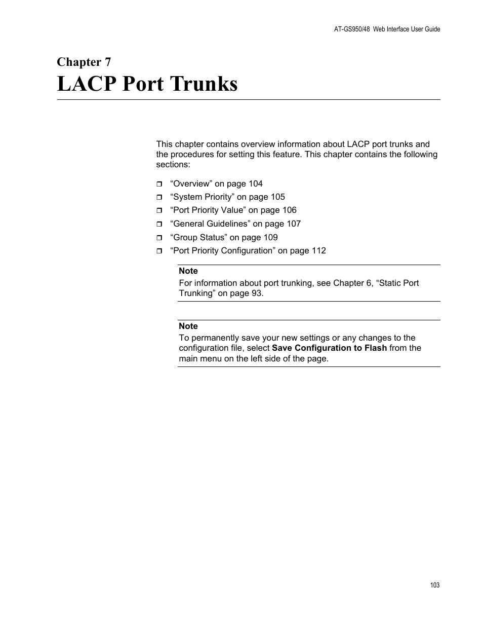 Chapter 7, Lacp port trunks | Allied Telesis AT-GS950/48 User Manual | Page 103 / 378