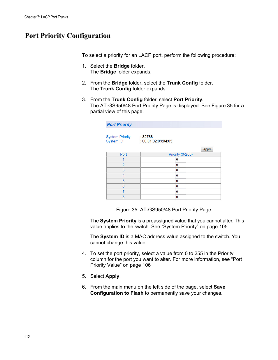 Port priority configuration | Allied Telesis AT-GS950/48 User Manual | Page 112 / 378