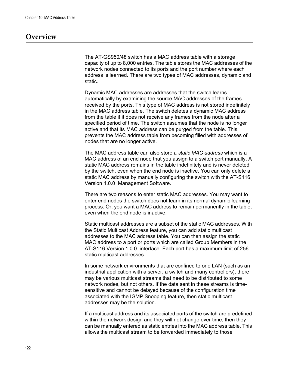 Overview | Allied Telesis AT-GS950/48 User Manual | Page 122 / 378