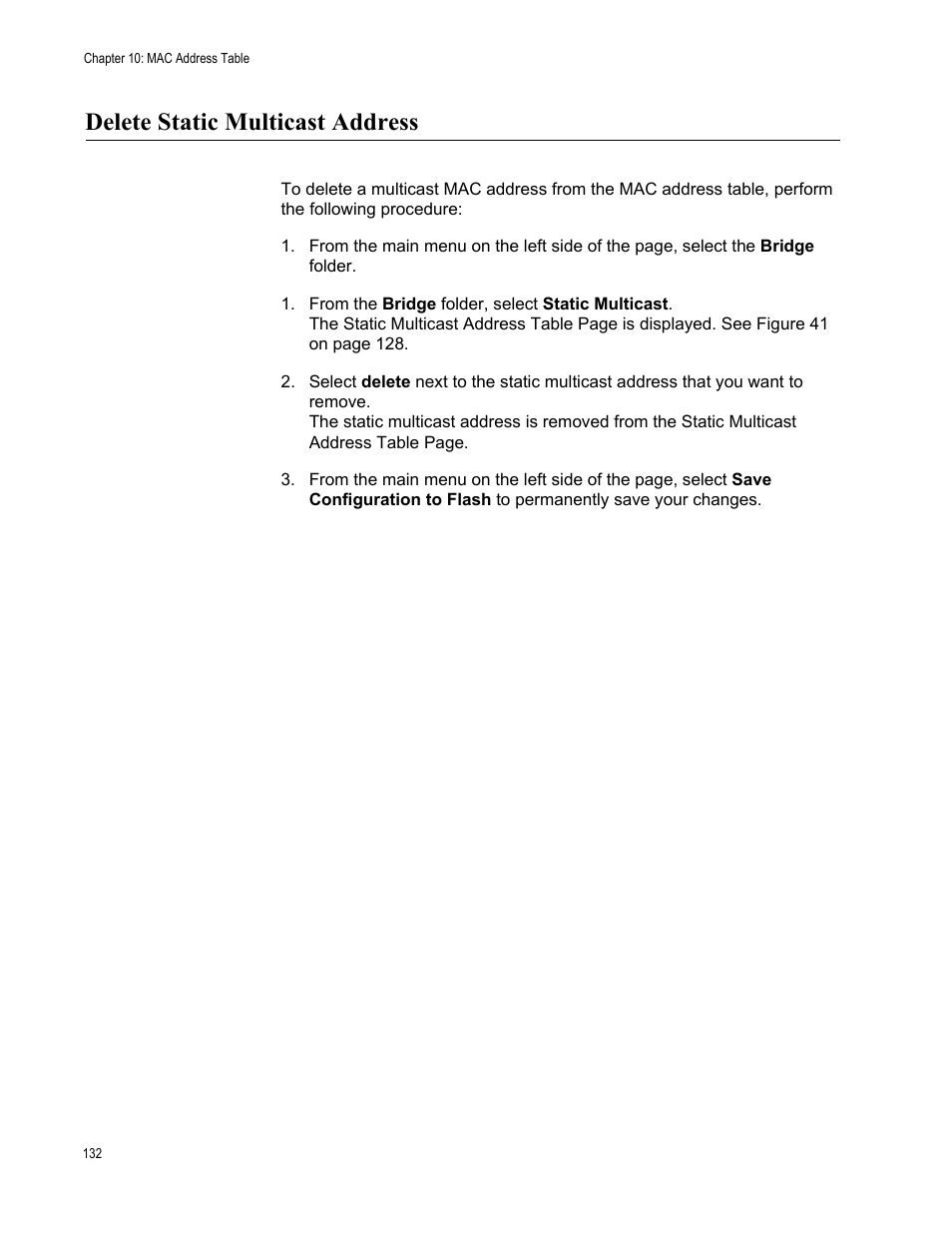 Delete static multicast address | Allied Telesis AT-GS950/48 User Manual | Page 132 / 378