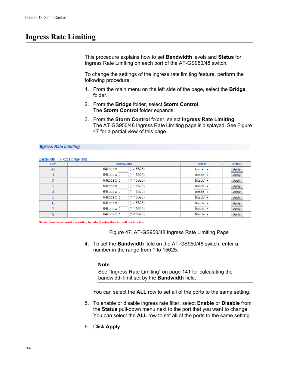 Ingress rate limiting | Allied Telesis AT-GS950/48 User Manual | Page 144 / 378