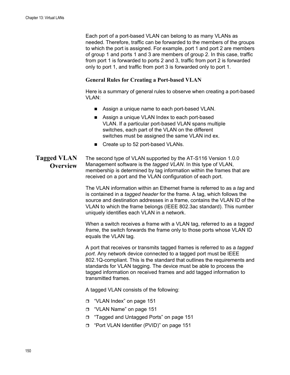 Tagged vlan overview | Allied Telesis AT-GS950/48 User Manual | Page 150 / 378