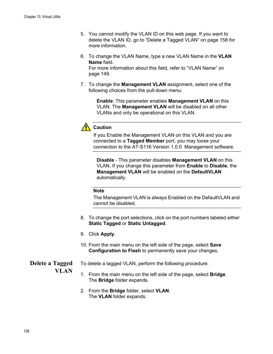 Delete a tagged vlan | Allied Telesis AT-GS950/48 User Manual | Page 158 / 378