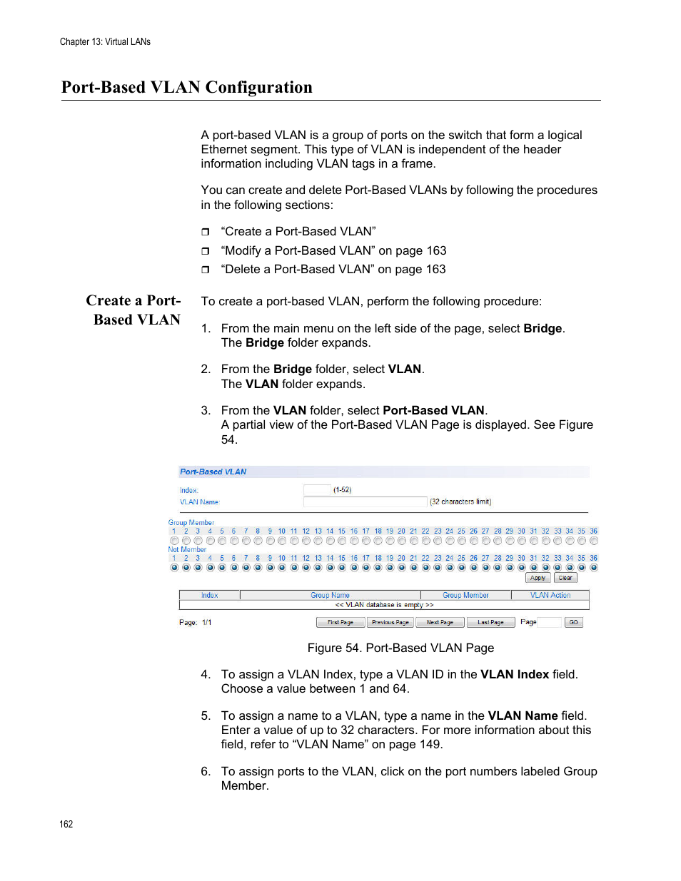 Port-based vlan configuration, Create a port- based vlan, Create a port-based vlan | Allied Telesis AT-GS950/48 User Manual | Page 162 / 378