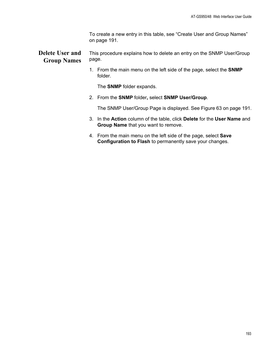 Delete user and group names | Allied Telesis AT-GS950/48 User Manual | Page 193 / 378