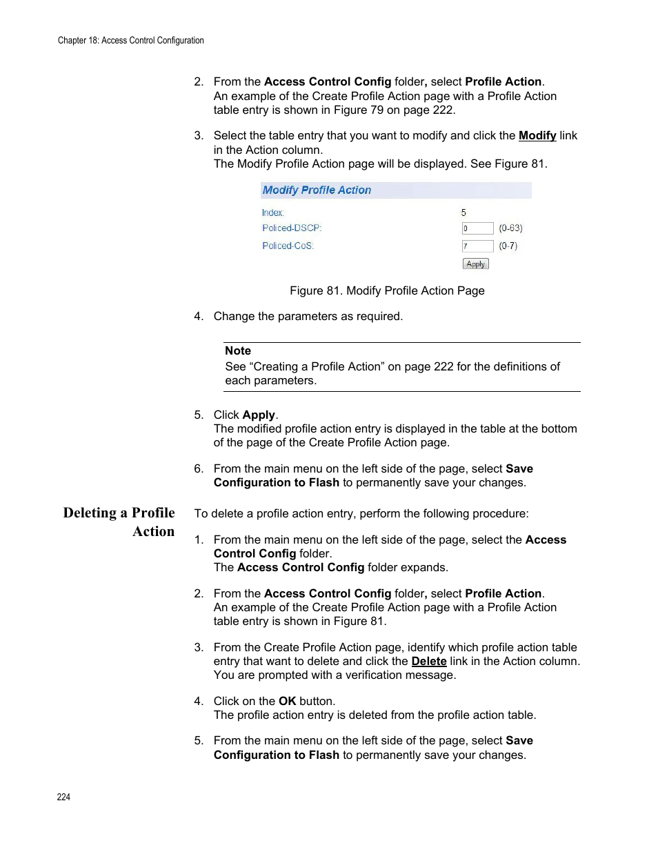 Deleting a profile action | Allied Telesis AT-GS950/48 User Manual | Page 224 / 378