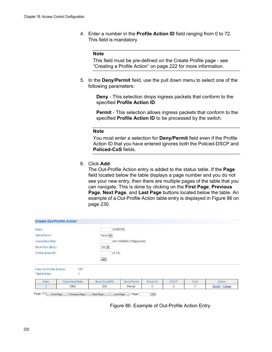 Figure 86. example of out-profile action entry | Allied Telesis AT-GS950/48 User Manual | Page 230 / 378