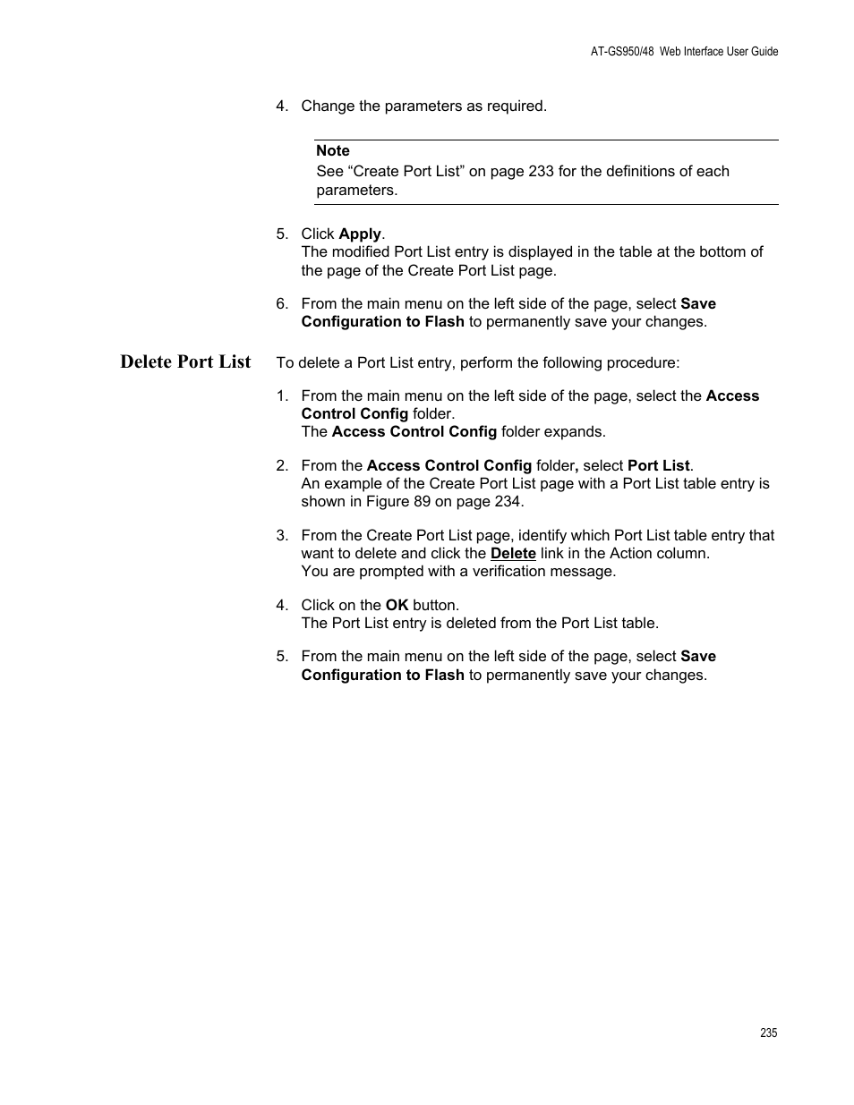 Delete port list | Allied Telesis AT-GS950/48 User Manual | Page 235 / 378