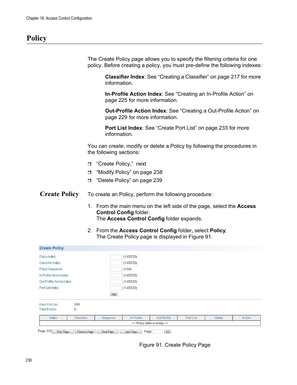 Policy, Create policy | Allied Telesis AT-GS950/48 User Manual | Page 236 / 378