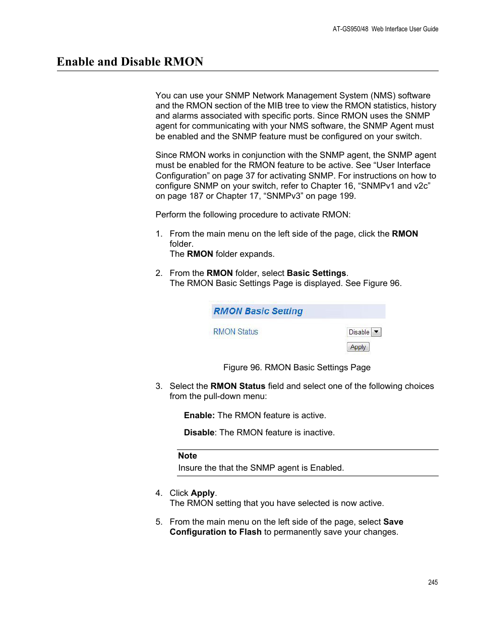 Enable and disable rmon | Allied Telesis AT-GS950/48 User Manual | Page 245 / 378