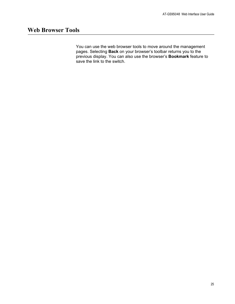 Web browser tools | Allied Telesis AT-GS950/48 User Manual | Page 25 / 378