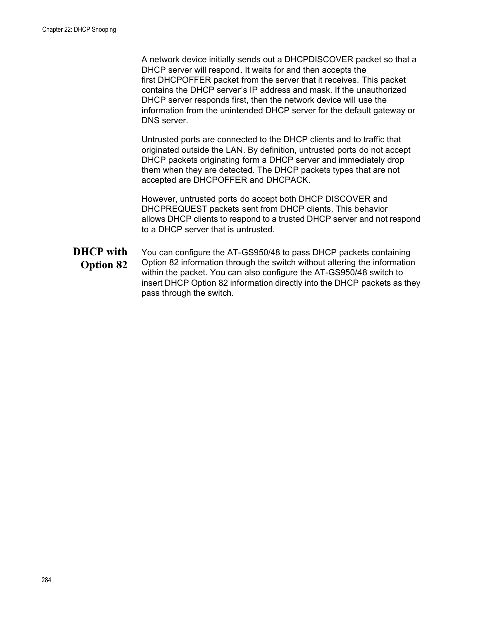 Dhcp with option 82 | Allied Telesis AT-GS950/48 User Manual | Page 284 / 378