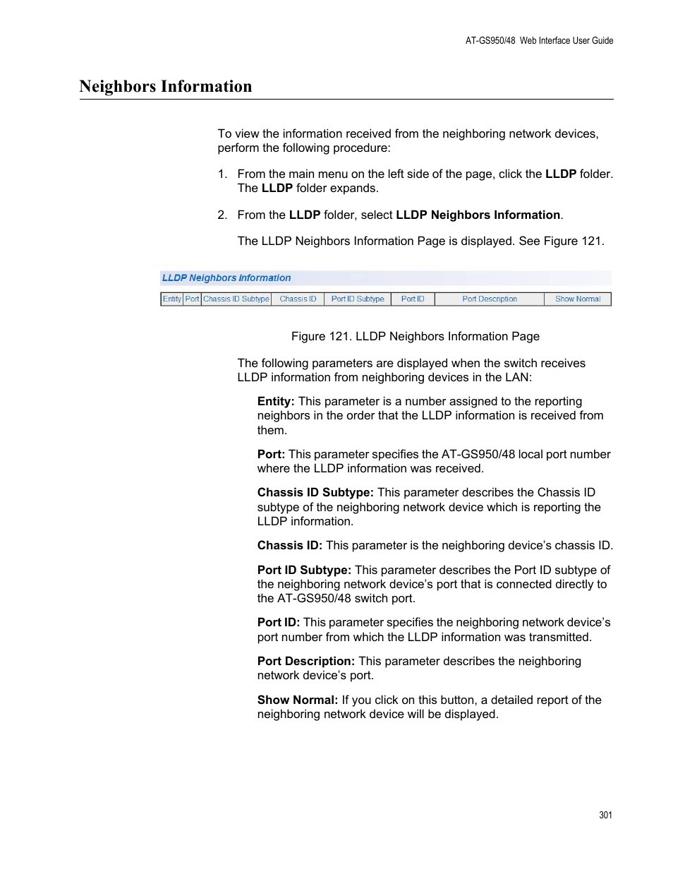 Neighbors information | Allied Telesis AT-GS950/48 User Manual | Page 301 / 378