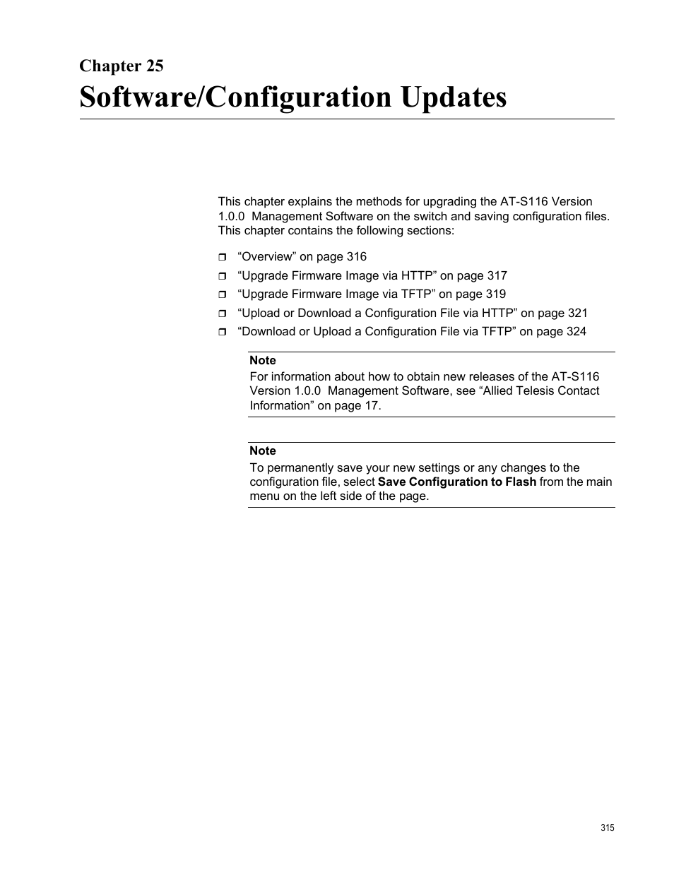 Chapter 25, Software/configuration updates | Allied Telesis AT-GS950/48 User Manual | Page 315 / 378