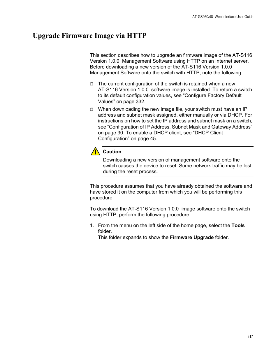 Upgrade firmware image via http | Allied Telesis AT-GS950/48 User Manual | Page 317 / 378