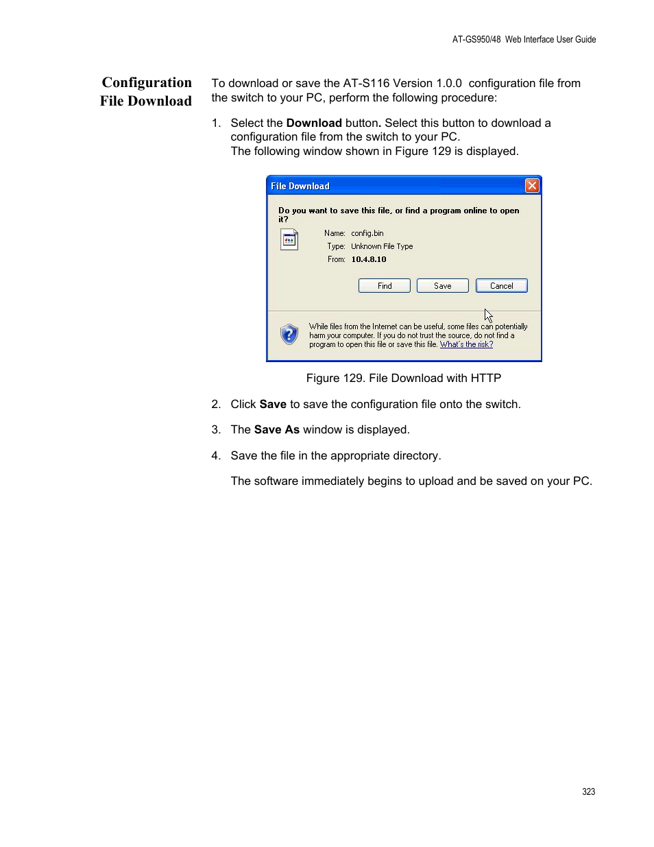 Configuration file download, Figure 129. file download with http | Allied Telesis AT-GS950/48 User Manual | Page 323 / 378