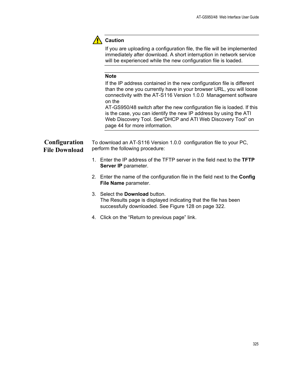 Configuration file download | Allied Telesis AT-GS950/48 User Manual | Page 325 / 378