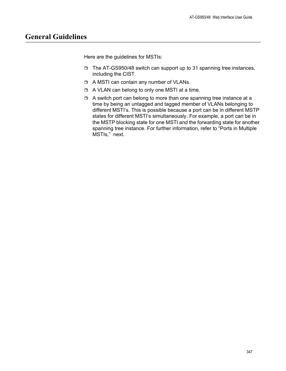 General guidelines | Allied Telesis AT-GS950/48 User Manual | Page 347 / 378