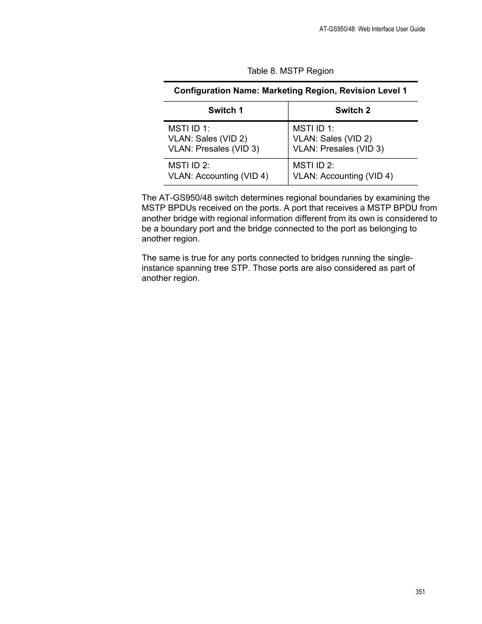 Table 8. mstp region | Allied Telesis AT-GS950/48 User Manual | Page 351 / 378