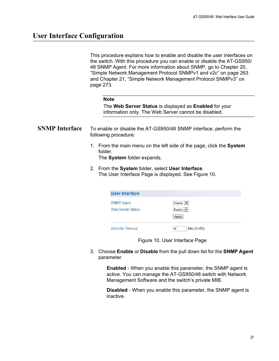 User interface configuration, Snmp interface | Allied Telesis AT-GS950/48 User Manual | Page 37 / 378