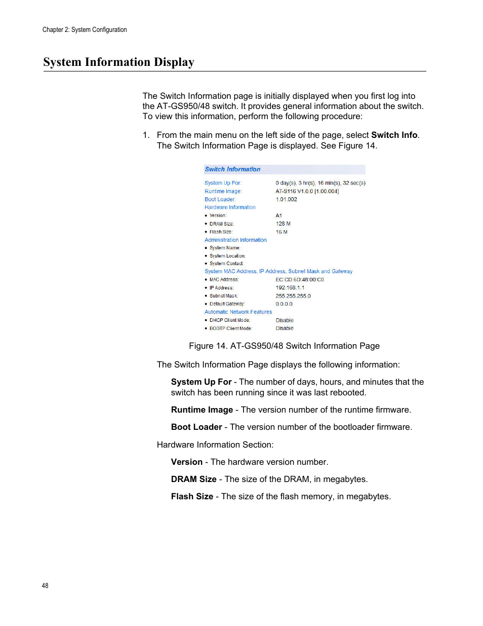 System information display | Allied Telesis AT-GS950/48 User Manual | Page 48 / 378