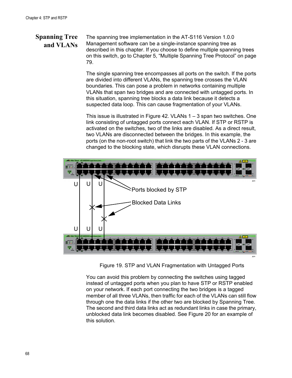 Spanning tree and vlans | Allied Telesis AT-GS950/48 User Manual | Page 68 / 378