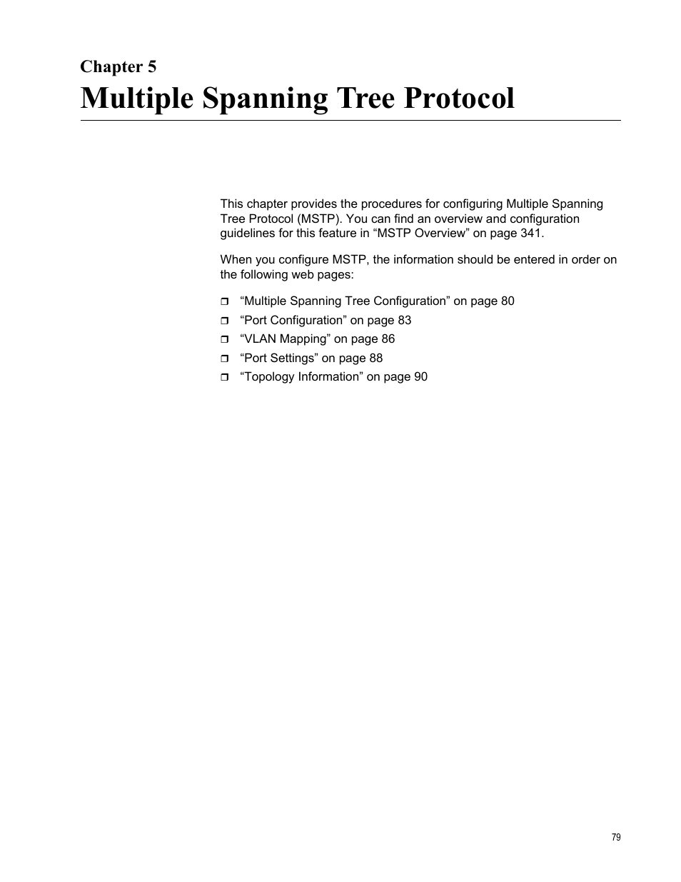 Chapter 5, Multiple spanning tree protocol | Allied Telesis AT-GS950/48 User Manual | Page 79 / 378