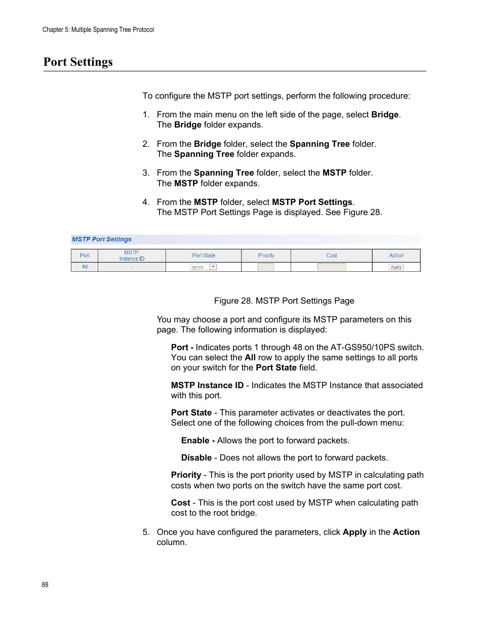 Port settings | Allied Telesis AT-GS950/48 User Manual | Page 88 / 378