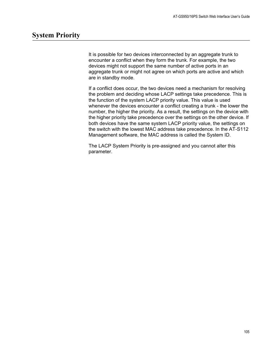 System priority | Allied Telesis AT-GS950/16PS User Manual | Page 105 / 386
