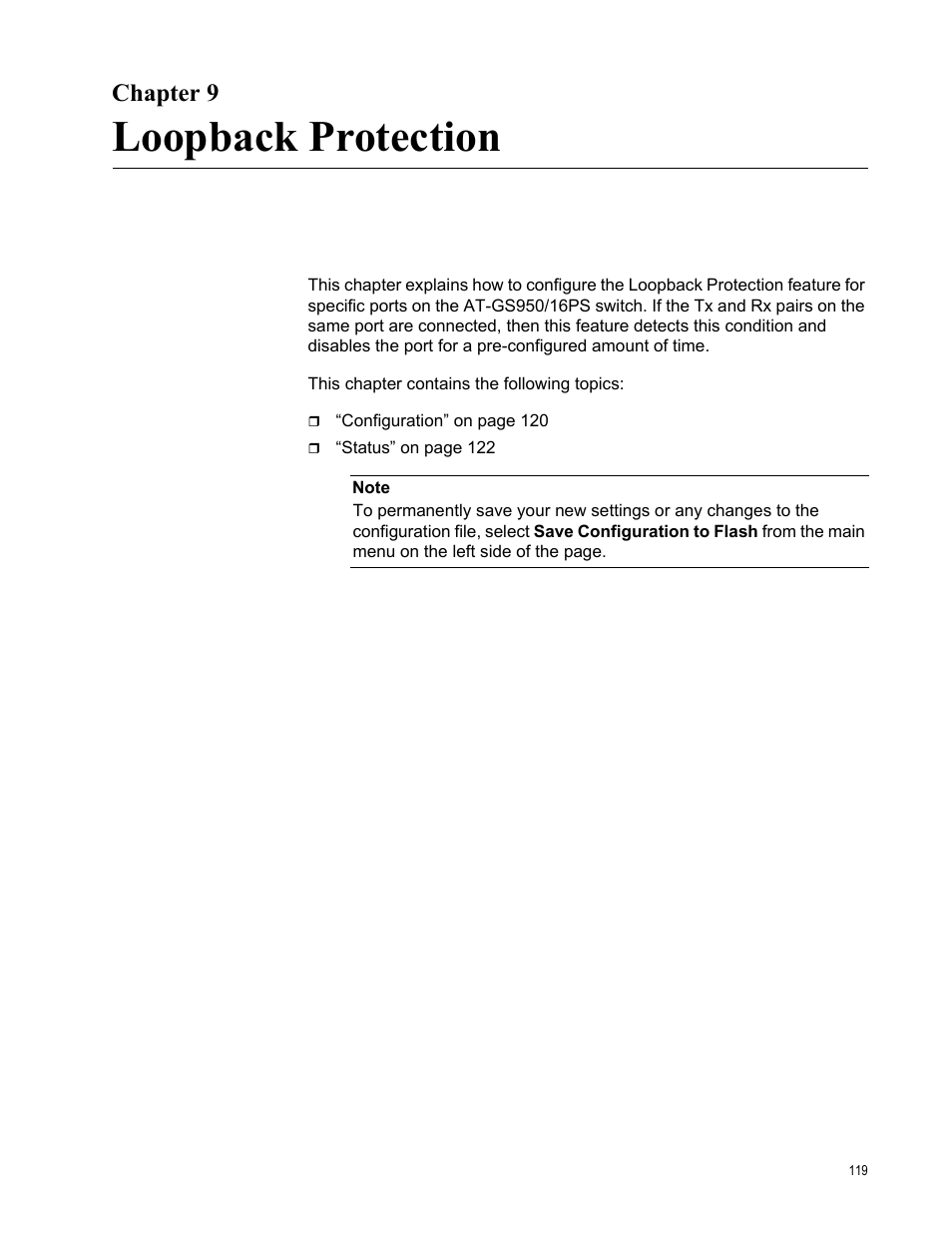 Chapter 9, Loopback protection | Allied Telesis AT-GS950/16PS User Manual | Page 119 / 386