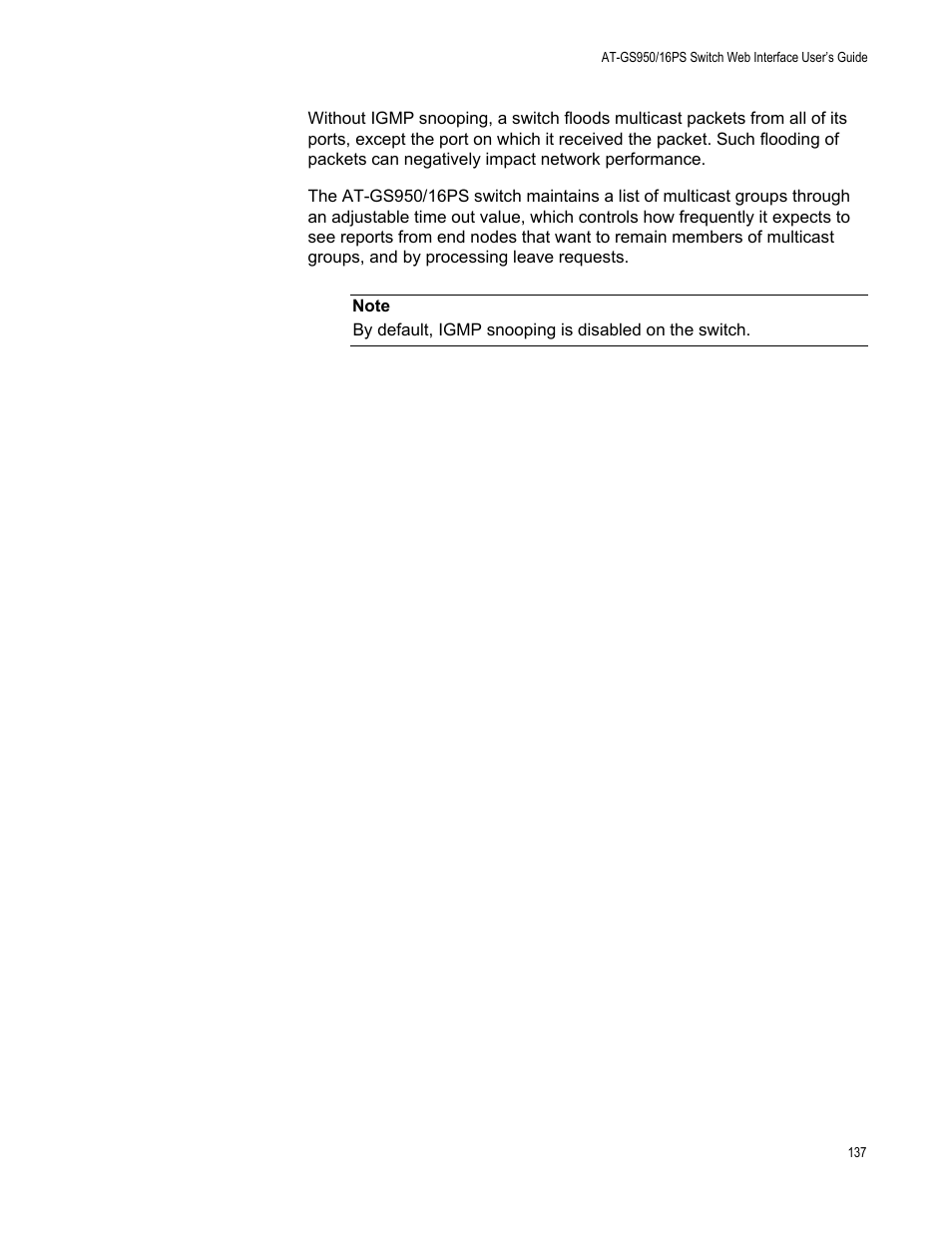 Allied Telesis AT-GS950/16PS User Manual | Page 137 / 386