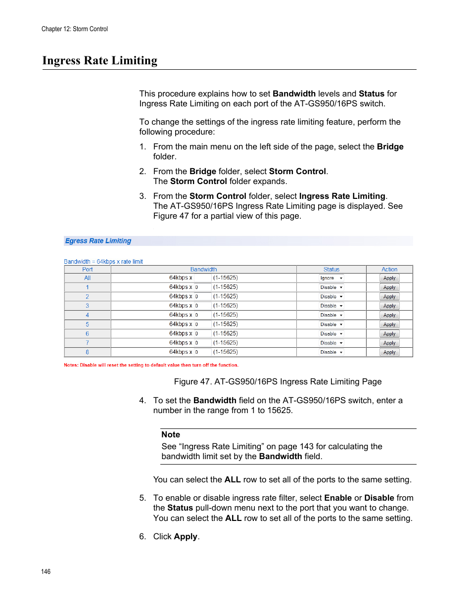 Ingress rate limiting | Allied Telesis AT-GS950/16PS User Manual | Page 146 / 386