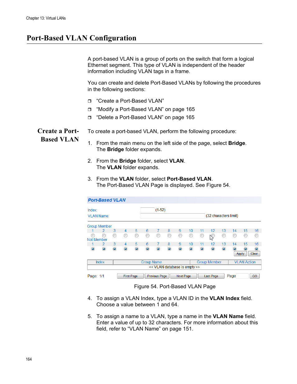 Port-based vlan configuration, Create a port- based vlan, Create a port-based vlan | Allied Telesis AT-GS950/16PS User Manual | Page 164 / 386