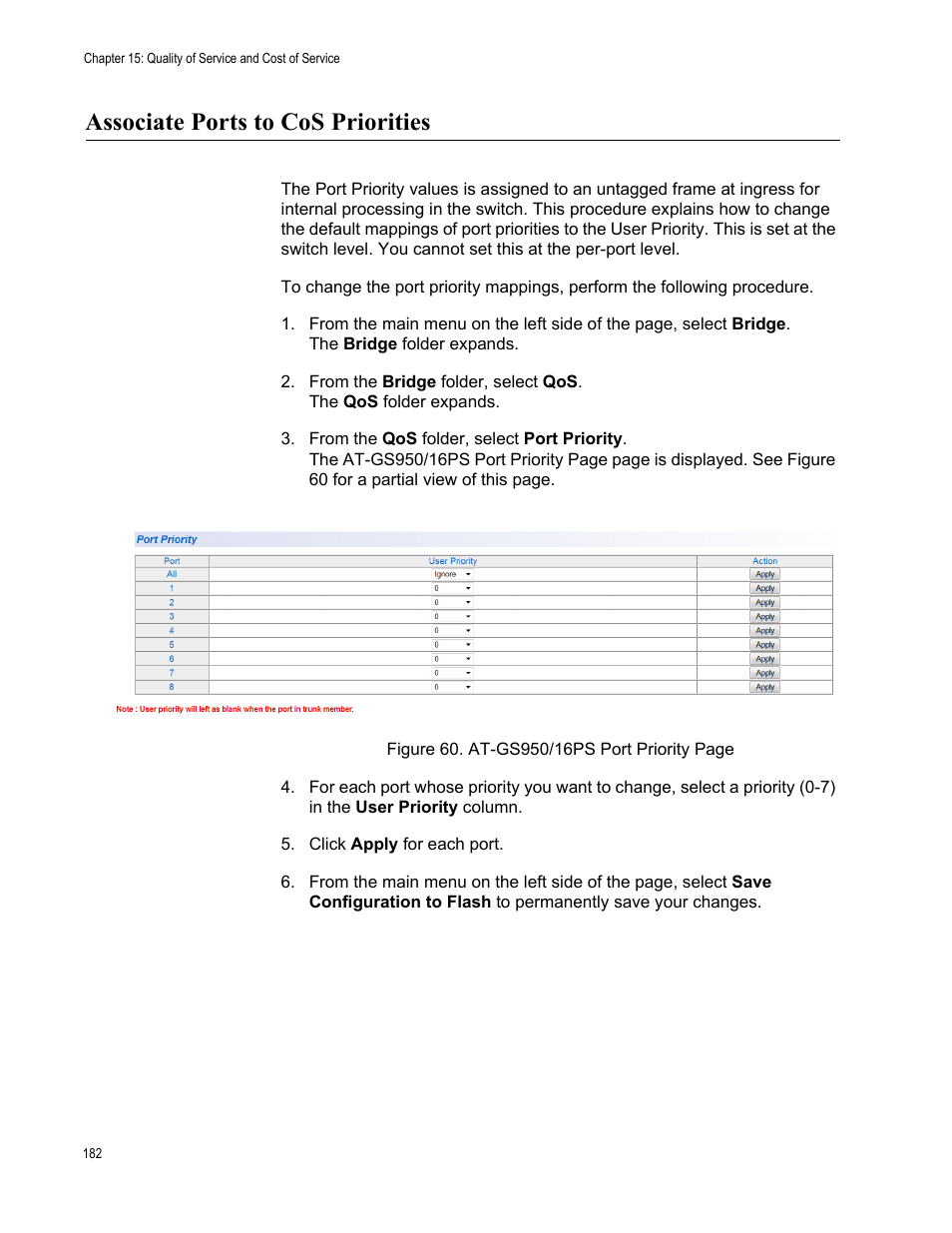 Associate ports to cos priorities | Allied Telesis AT-GS950/16PS User Manual | Page 182 / 386