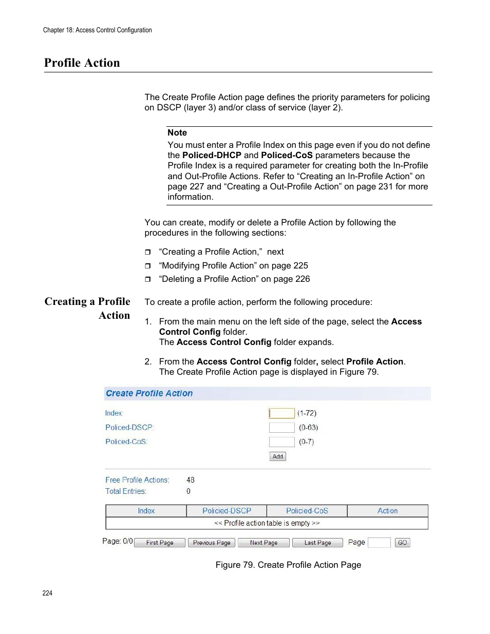 Profile action, Creating a profile action | Allied Telesis AT-GS950/16PS User Manual | Page 224 / 386