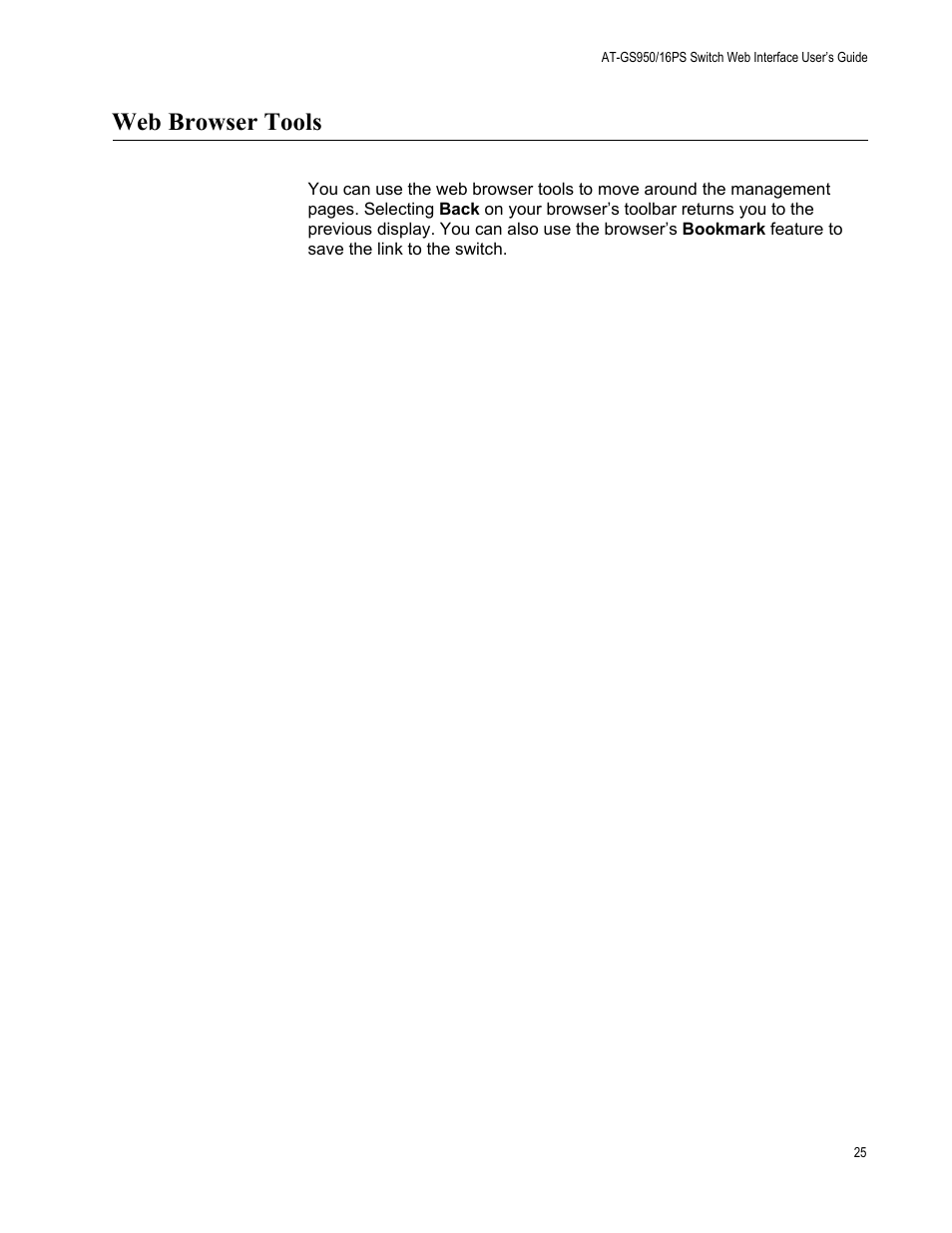 Web browser tools | Allied Telesis AT-GS950/16PS User Manual | Page 25 / 386