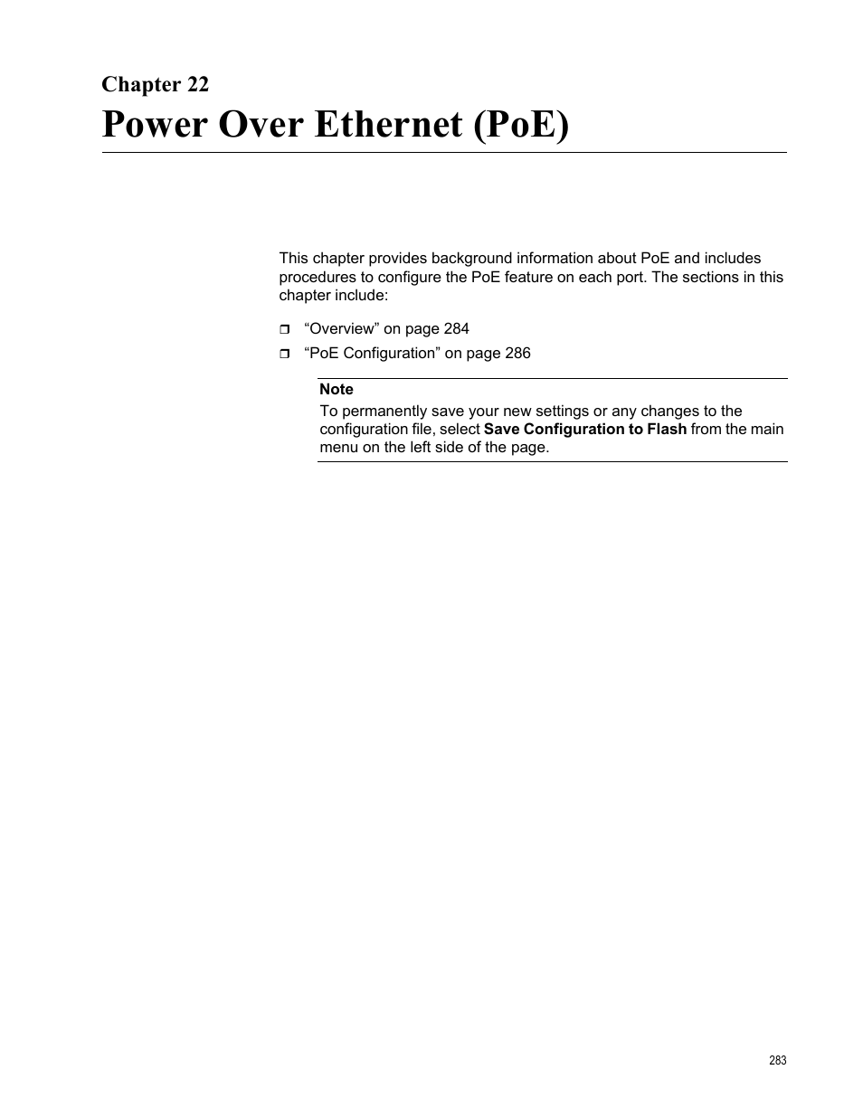 Chapter 22, Power over ethernet (poe), Chapte | Allied Telesis AT-GS950/16PS User Manual | Page 283 / 386