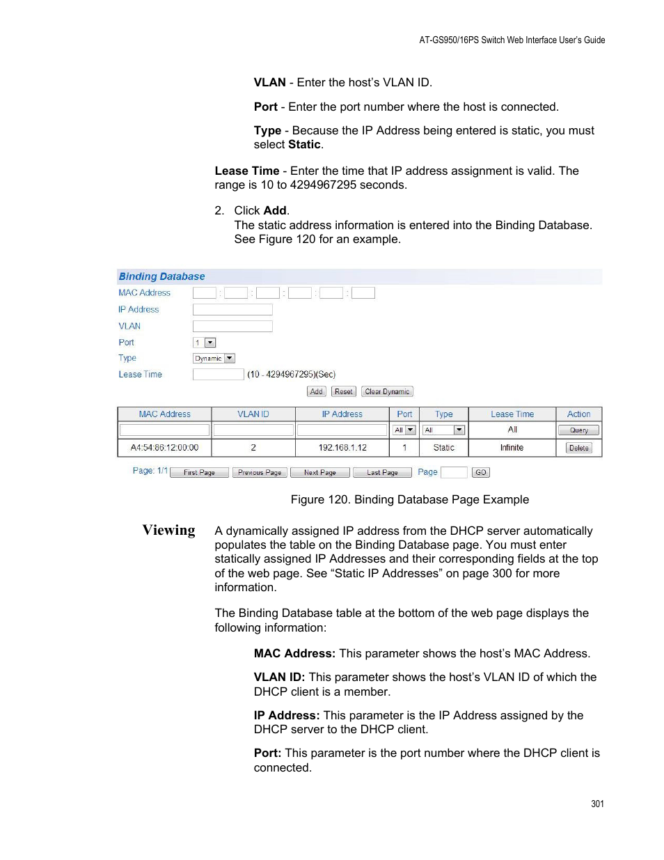 Viewing | Allied Telesis AT-GS950/16PS User Manual | Page 301 / 386