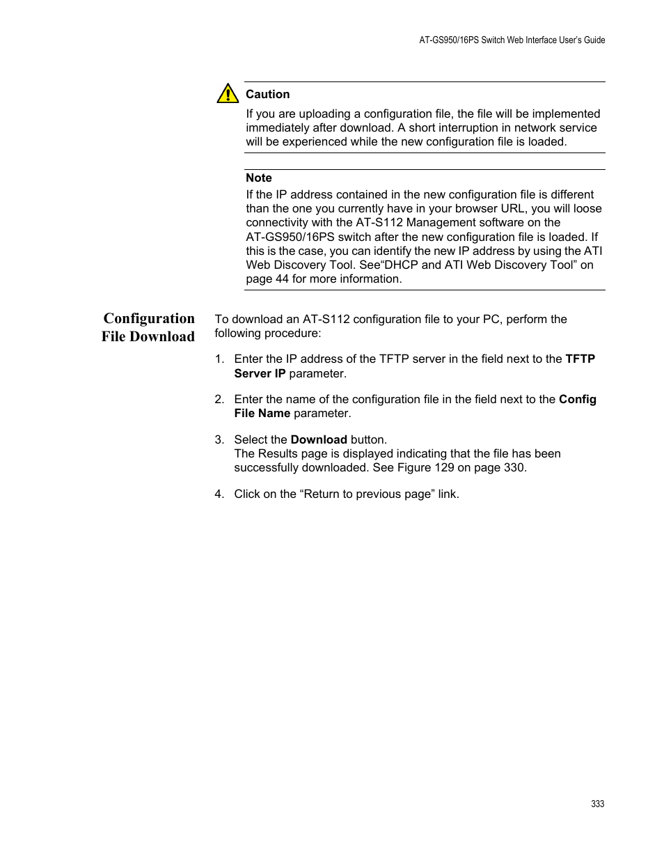 Configuration file download | Allied Telesis AT-GS950/16PS User Manual | Page 333 / 386