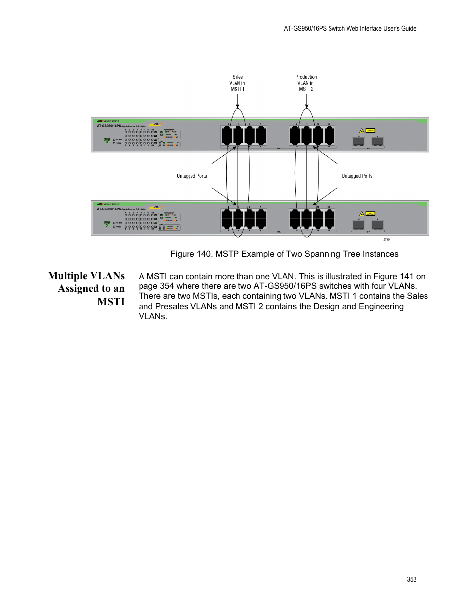 Multiple vlans assigned to an msti | Allied Telesis AT-GS950/16PS User Manual | Page 353 / 386