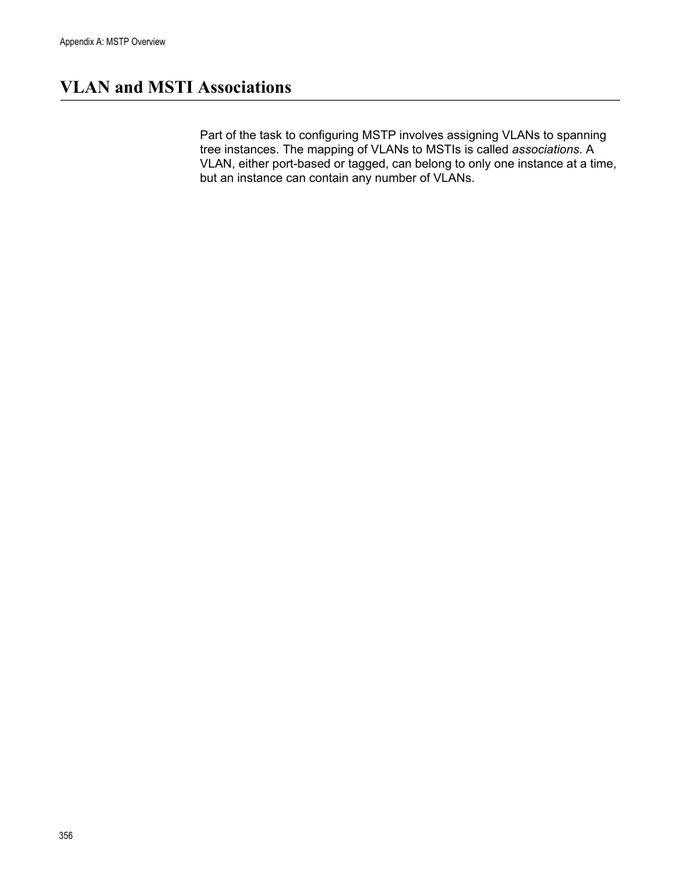 Vlan and msti associations | Allied Telesis AT-GS950/16PS User Manual | Page 356 / 386