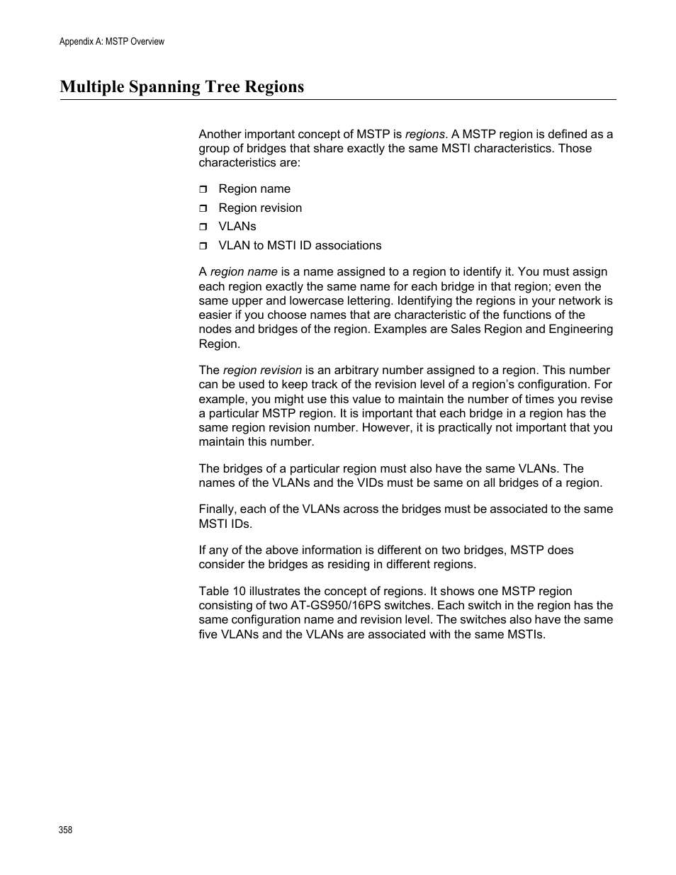 Multiple spanning tree regions | Allied Telesis AT-GS950/16PS User Manual | Page 358 / 386