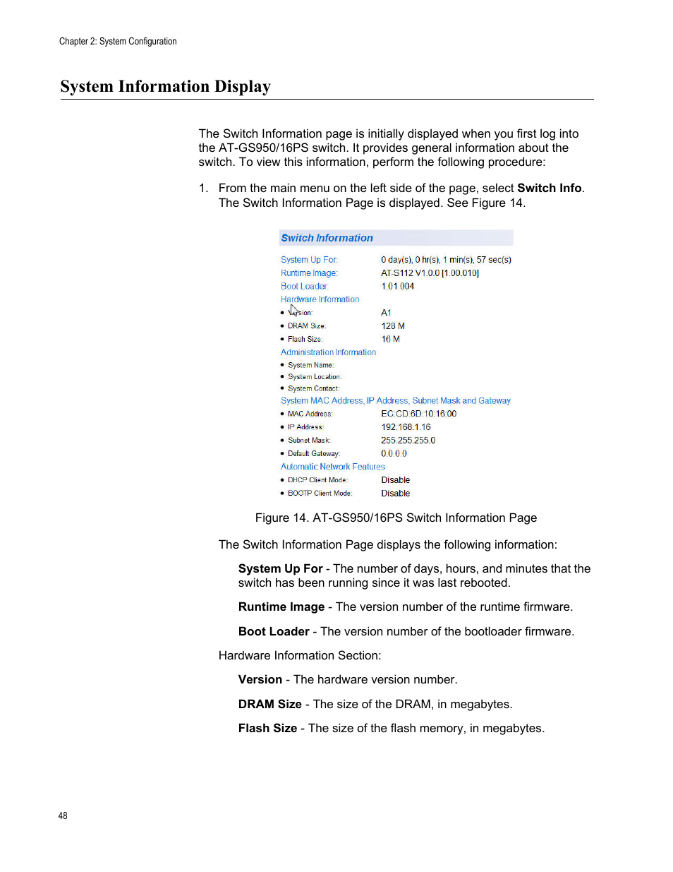 System information display | Allied Telesis AT-GS950/16PS User Manual | Page 48 / 386