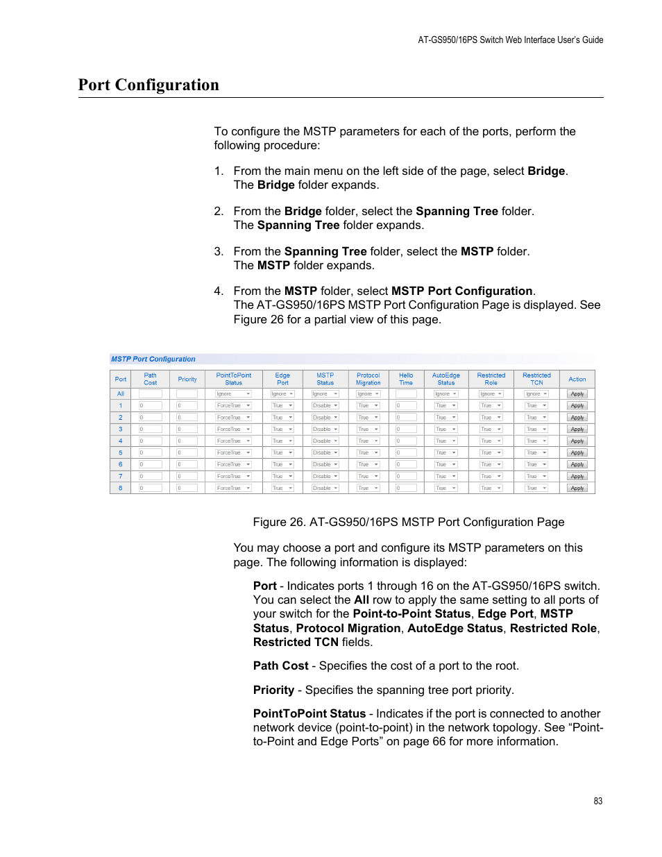 Port configuration | Allied Telesis AT-GS950/16PS User Manual | Page 83 / 386